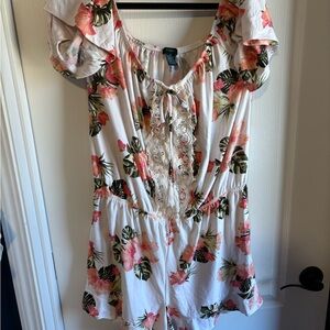 Rue21 Floral Jumpsuit with Pink and Green Accents